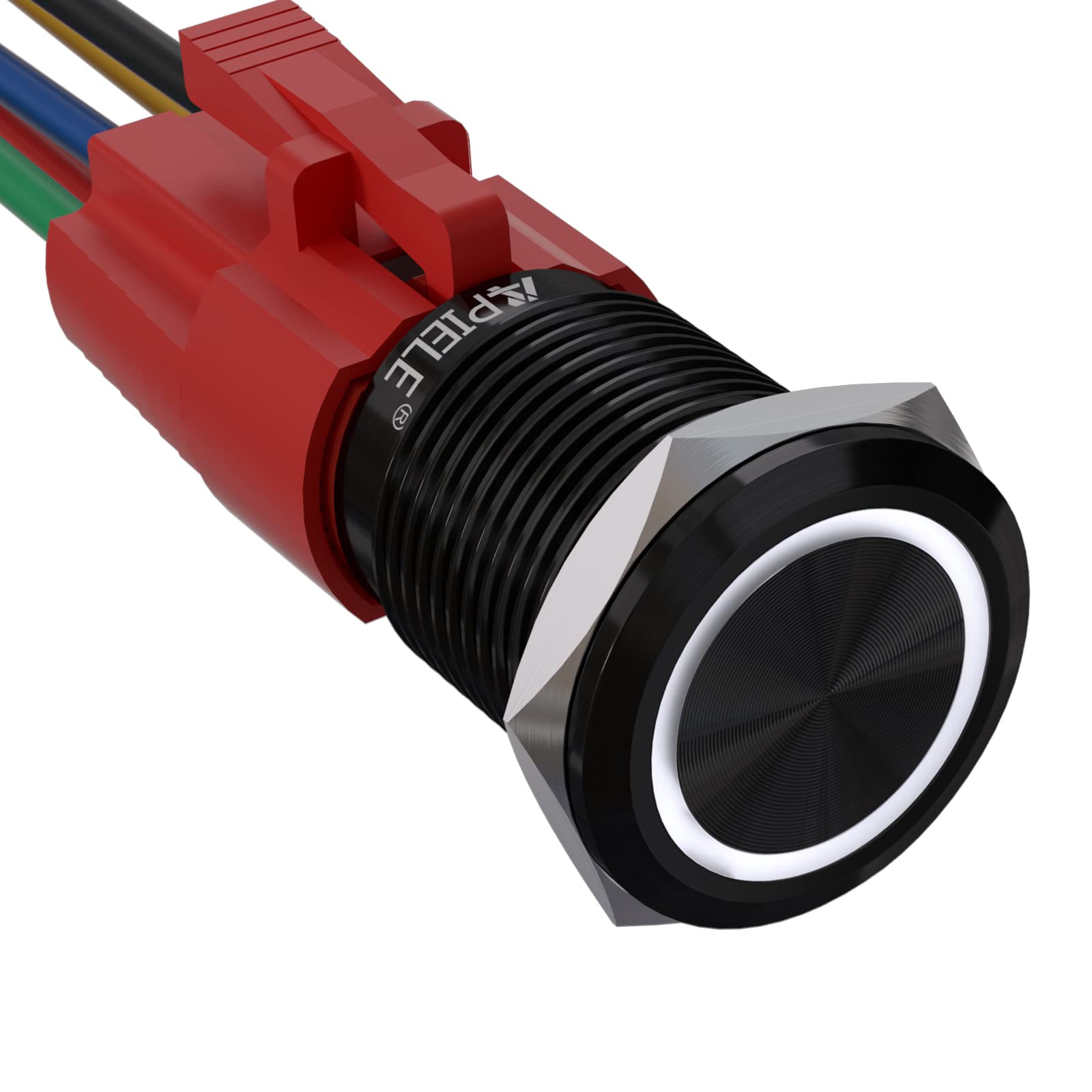 Apiele 16Mm Latching Push Button Switch 12V Dc On Off Black Shell With Led Angel Eye Head For 063 Mounting Hole With Wire Socket