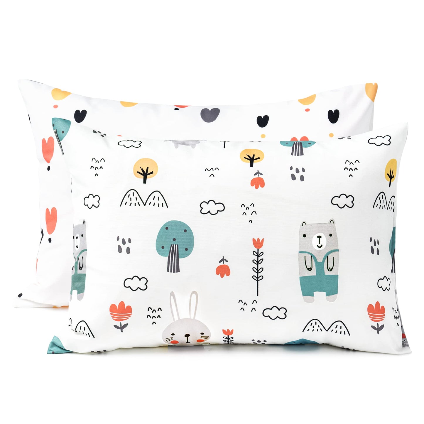 Tillyou Toddler Pillowcase 2 Pack With Envelope Closure,Silky Soft Microfiber 13' X 18' Kids Travel Pillow Cases,Bib Bear & Co
