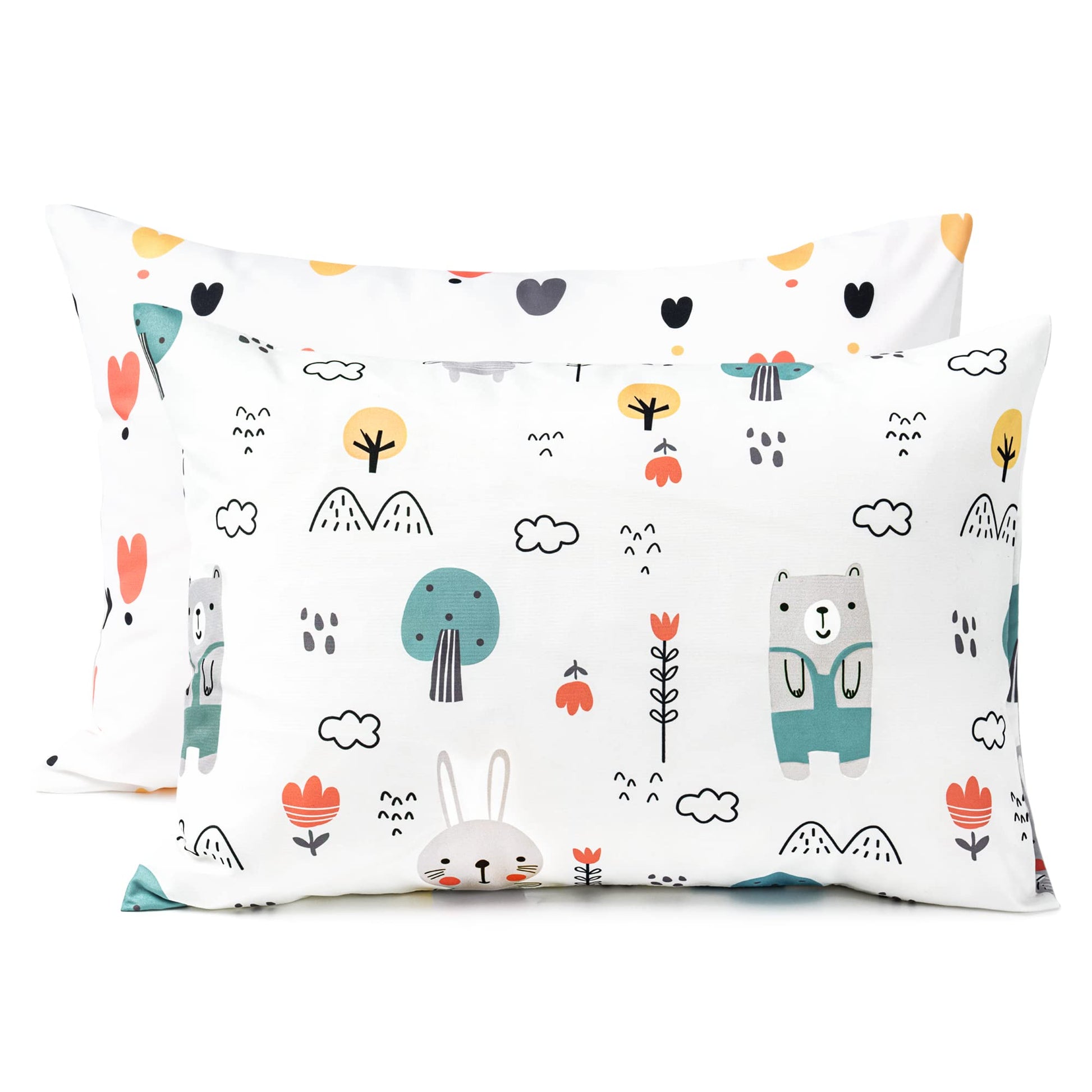 Tillyou Toddler Pillowcase 2 Pack With Envelope Closure,Silky Soft Microfiber 13' X 18' Kids Travel Pillow Cases,Bib Bear & Co