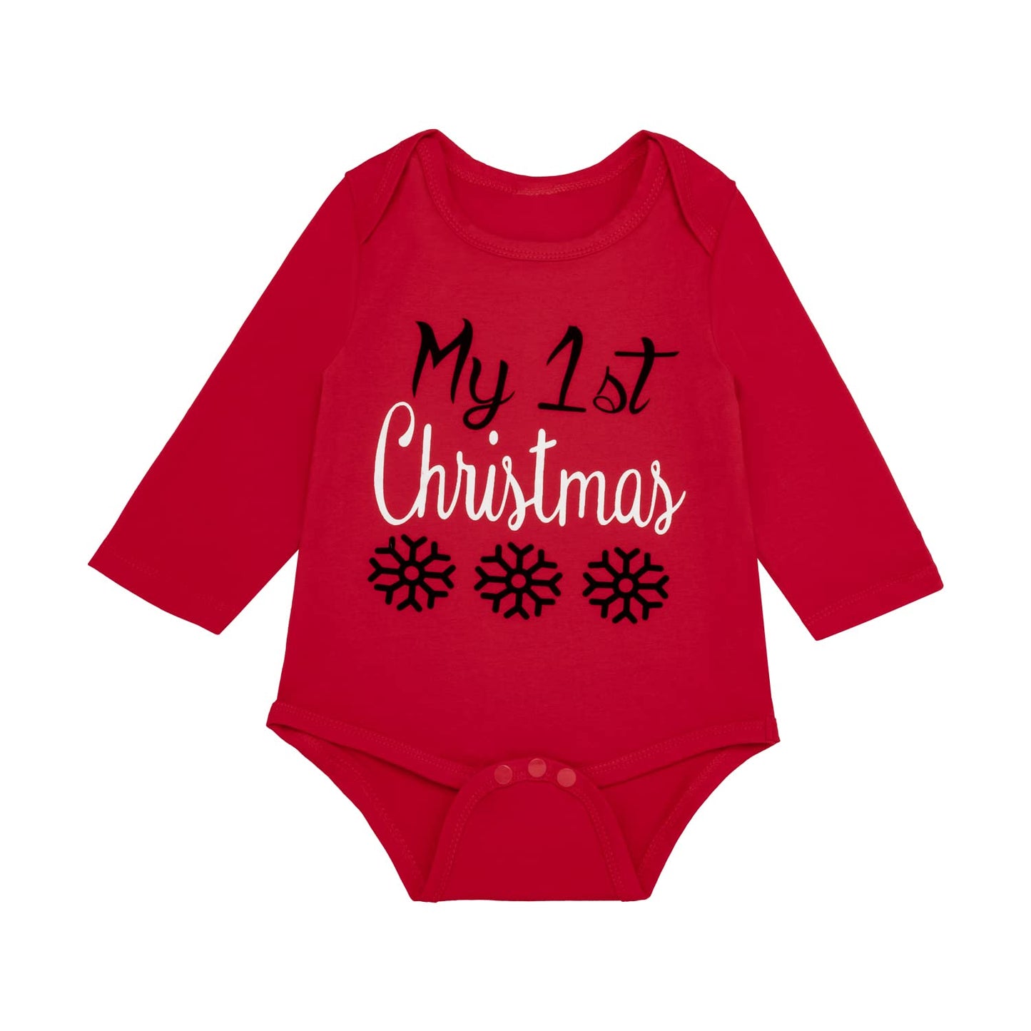 Auggle Infant Baby Boys Girls 3-Piece My First Christmas Snowflake Plaid Bodysuit (3-6 Months) Red
