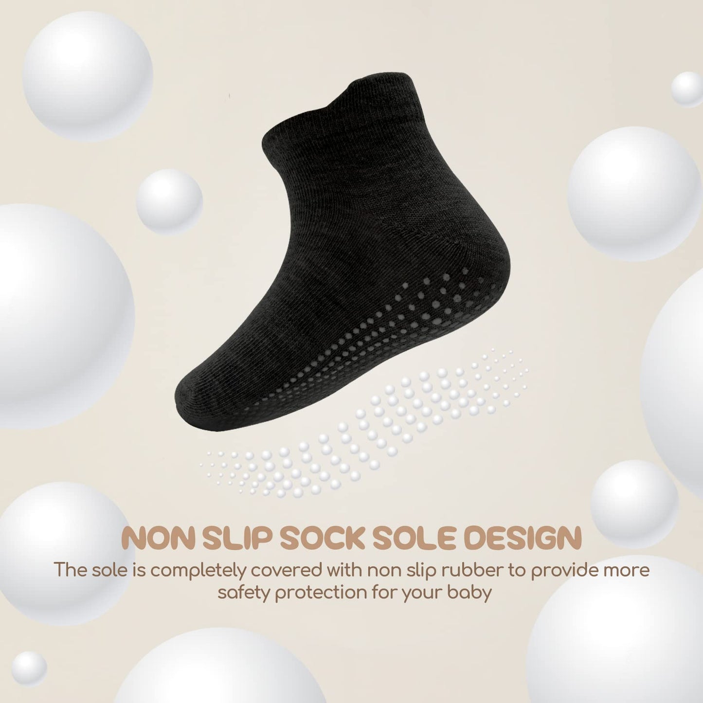 Aroveea Non Slip Grip Ankle Baby Socks 5-7 Years Old Black For Toddler Boys And Girls Kids Socks 12 Pack, Cute Cotton Baby Socks