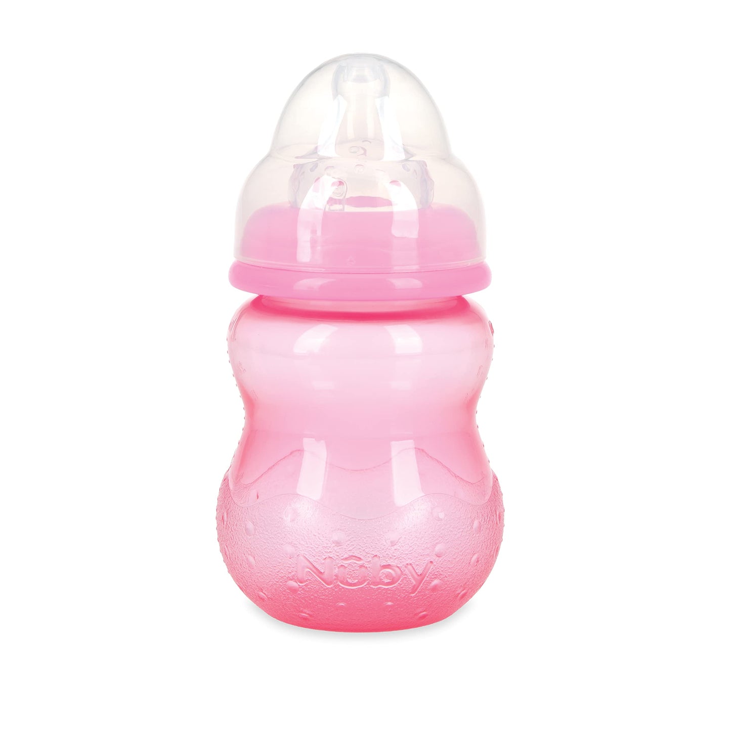 Nuby Wide Neck Non-Drip Bottle - Baby Bottles With Anti-Colic Vari-Flo Valve - (3-Pack) 8 Oz - 0+ Months - Aqua, Pink, Purple