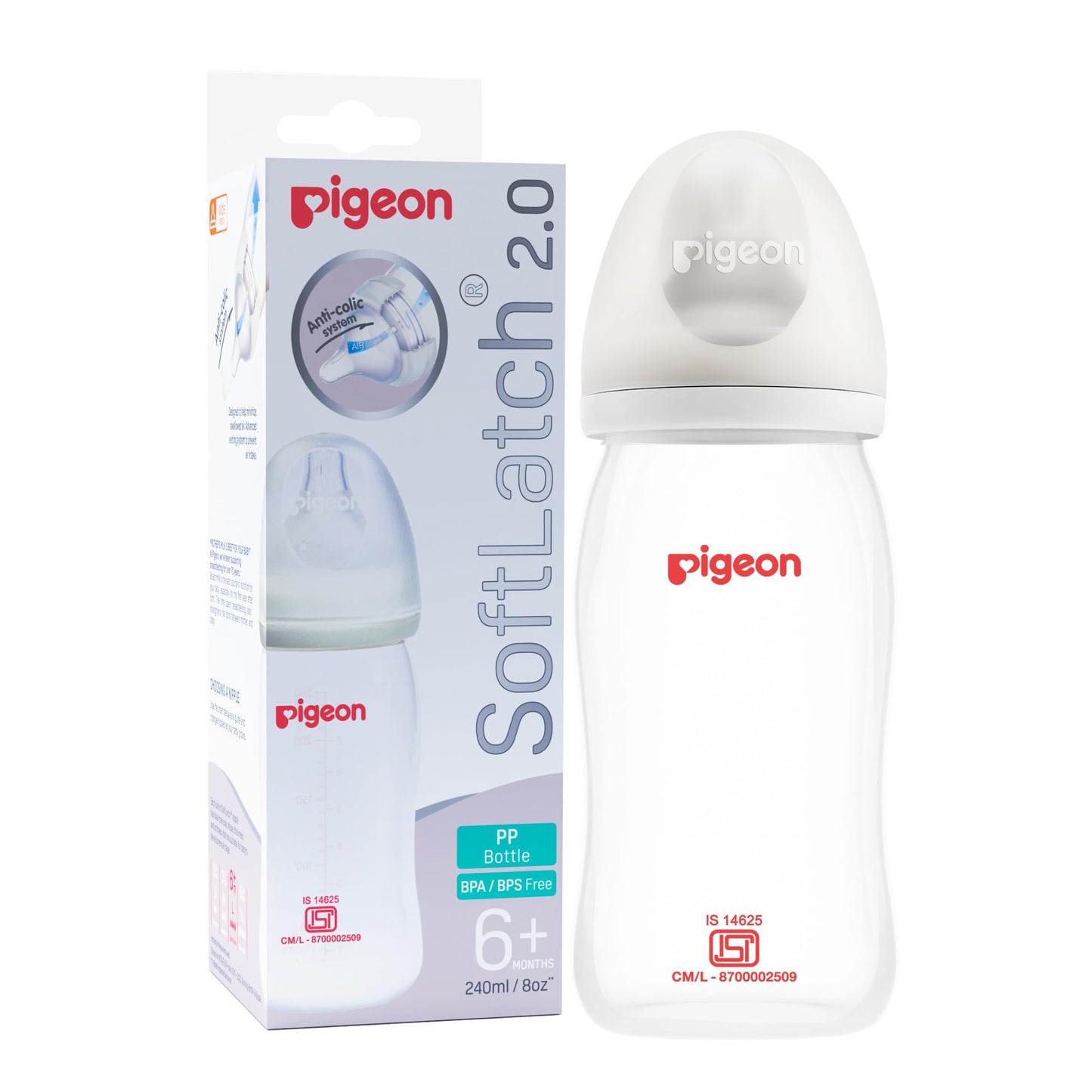 Pigeon Wide Neck Softlatch 2.0 Pp Baby Feeding Bottle, AntiColic, Bpa Free, Easy LatchOn Nipple, Ideal For Newborns And Infant