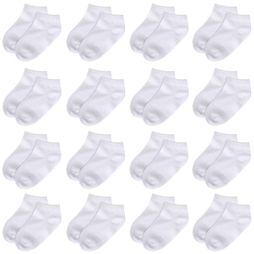 Tenpluszero Toddler Socks - 16 Pack Kids Low Cut Athletic Ankle Socks Baby Boys Girls Breathable Socks Bulk (46 Years, White)