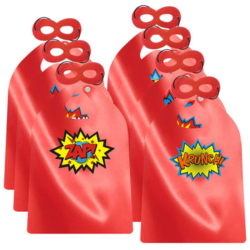 Adjoy Superhero Capes And Masks For Kids Birthday Party 7 Sets - Diy Dress Up Costumes - Bluk Pack (Red)