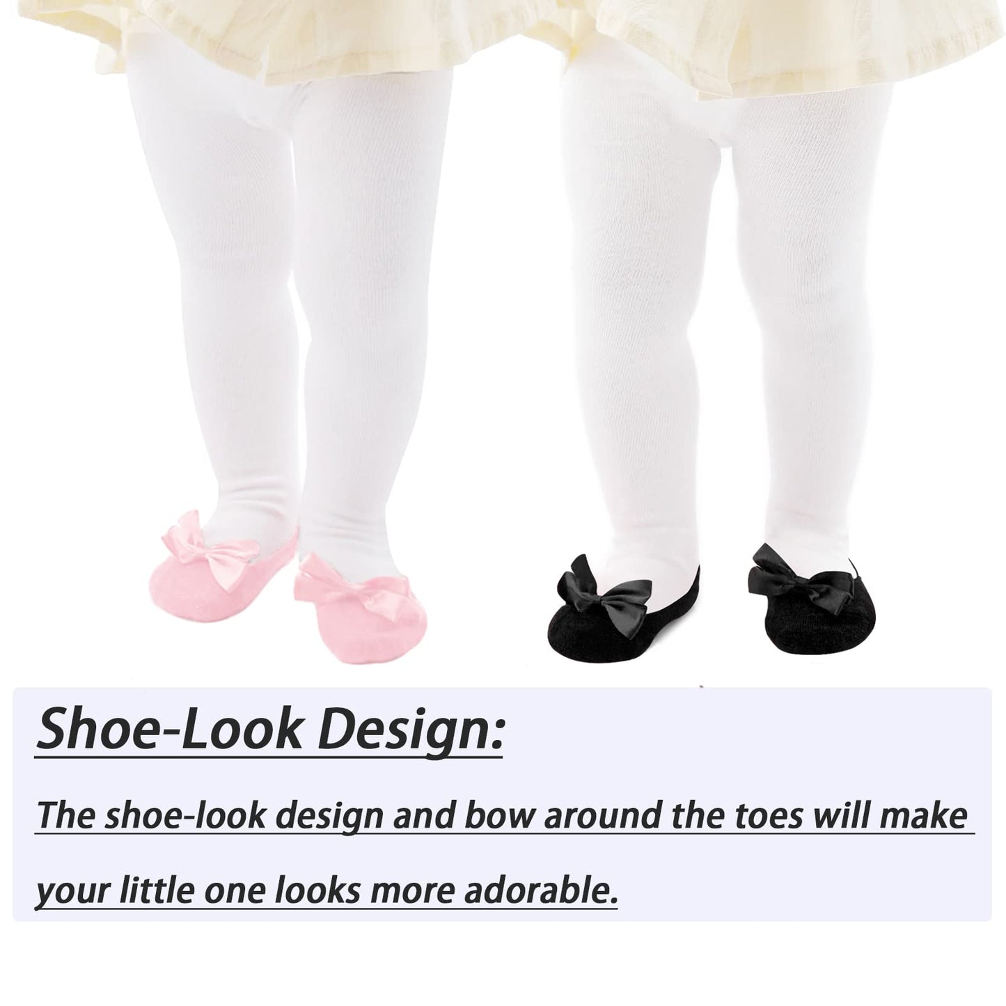 Mini Angel Baby Girl Tights Non Slip Baby Tights 6-12 Months Girls Shoe-Look Leggings Bow Cotton Pantyhose For Toddler 2 Pack (B