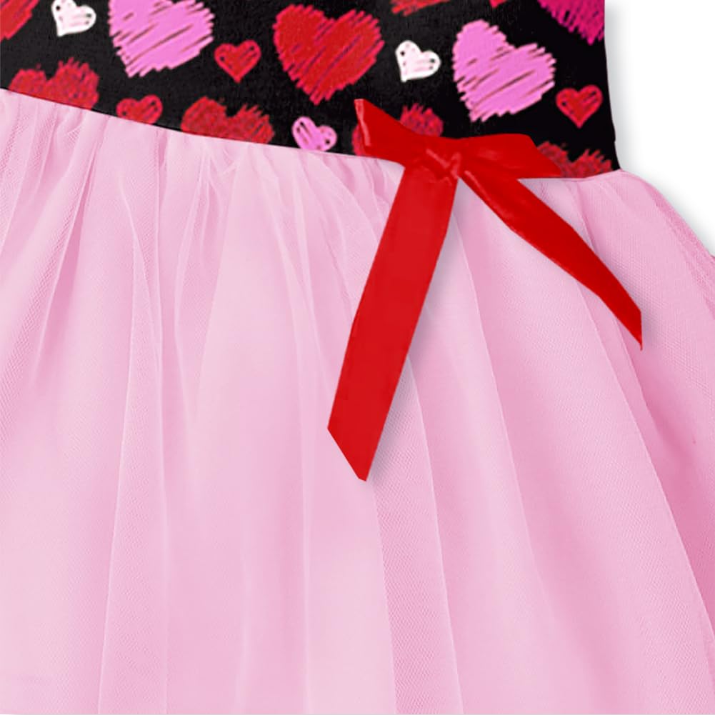 Toddler Valentine Dress Baby Girls Festival Heart Printed Tulle Dresses Sweet Love Holiday Outfits 1-2T
