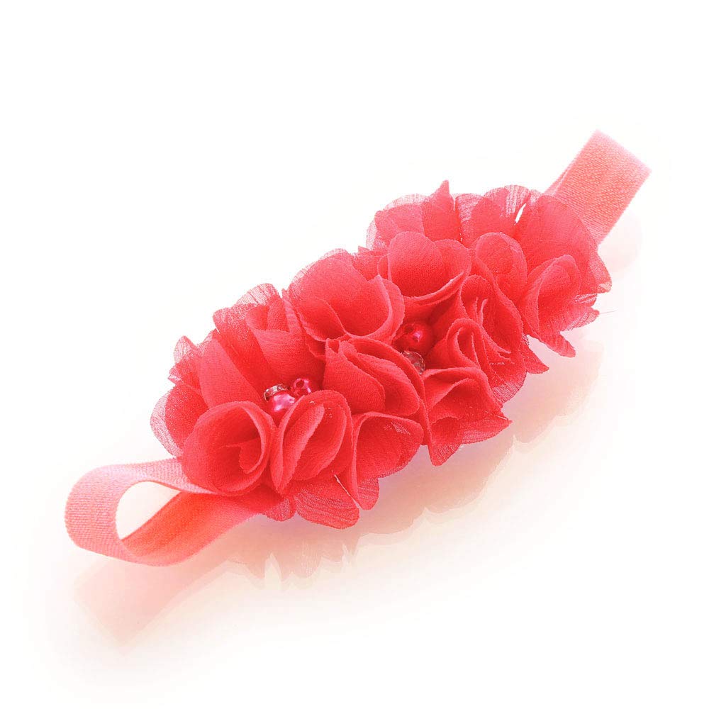 My Lello Baby Flower Headbands Fabric Beaded Trio Stretchy Elastic Pair (Coral/Jade)