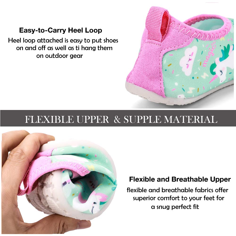 Hiitave Kids Water Shoes Non-Slip Quick Dry Swim Barefoot Beach Aqua Pool Socks For Boys & Girls Toddler Pink/Unicorn 3.5-4 M Us