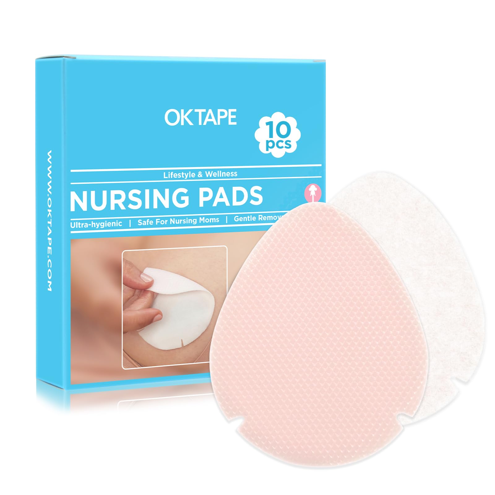 Ok Tape Hydrogel Nursing Pads, 10 Pcs, Cooling Pain Relief For Sore Nipples, Postpartum Gel Pads, Safe For Breastfeeding
