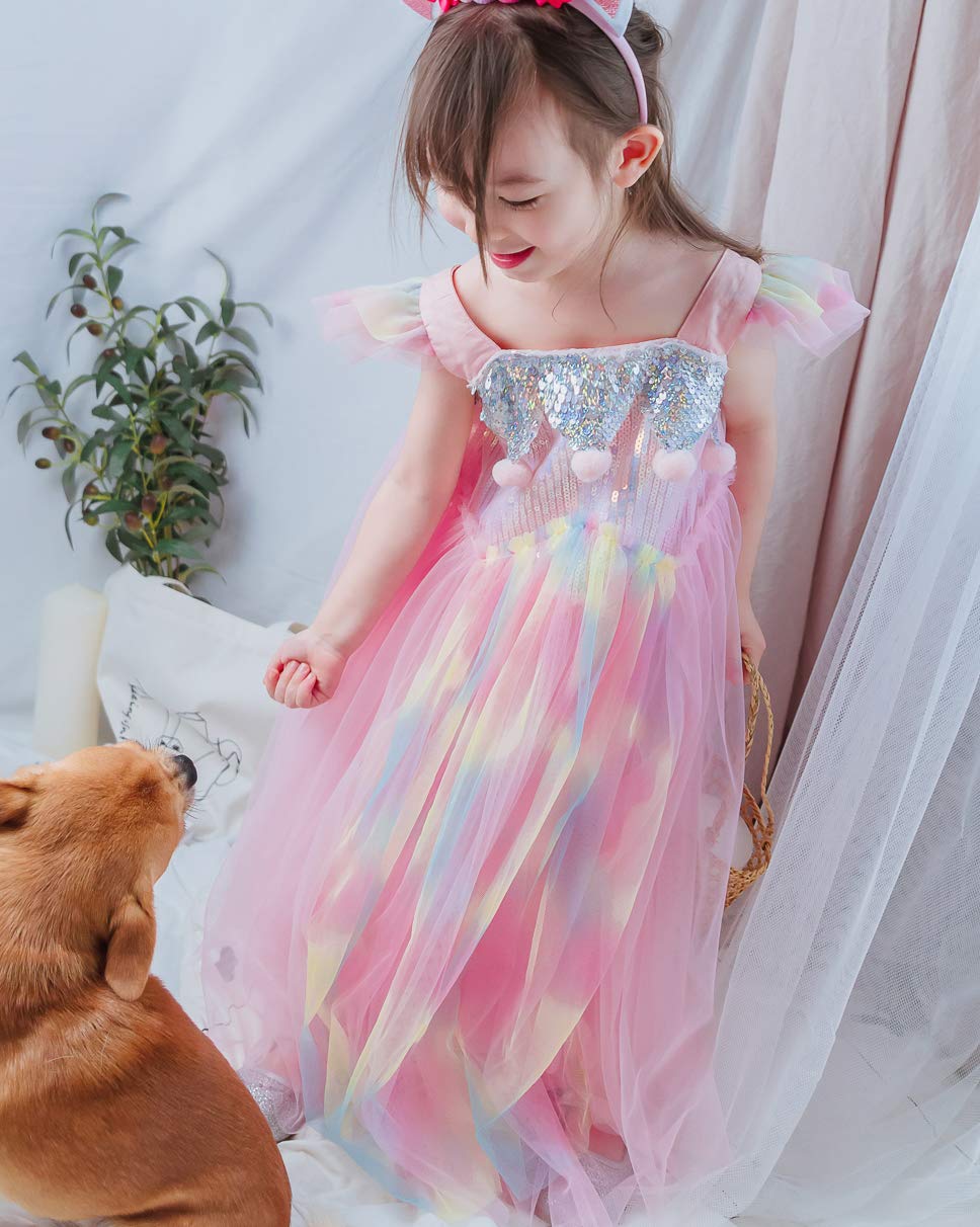 Dressy Daisy Girls Unicorn Birthday Party Rainbow Princess Costume Pageant Fancy Tulle Dress Size 4-5