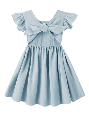 Dutebare Toddler Baby Girls Dress Cotton Linen Ruffle Sleeveless Halter Kids Casual Beach Dresses Light Blue 100