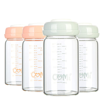 Comi Wide Neck Glass Breastmilk Collection N Storage Bottle, 4 Packs, 6Oz With Screw Ring Sealing Disk; Re-Markable Sealing Disc