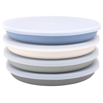 Weesprout Bamboo Plates With Lids, Set Of 4 Bamboo Plates For Kids, Kid-Sized Design, Bamboo Kids Plates With Lids For Leftovers