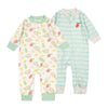 Teach Leanbh Baby 2-Pack 100% Cotton Romper Jumpsuits Two Way Zipper Long Sleeve Footless Sleep And Play (Pink Green Fruit, 3-6