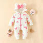 Newborn Baby Girl Hooded Jumpsuit Heart Cow Zip Up Long Sleeve Infant One Piece Romper Snowsuit Valentines Day Outfit (Heart Pin
