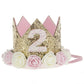 2Nd Baby Birthday Crown Flower Tiara Headband 2 Year Old Birthday Party Hat Hairbands Princess Photo Props Birthday Decorations
