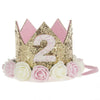2Nd Baby Birthday Crown Flower Tiara Headband 2 Year Old Birthday Party Hat Hairbands Princess Photo Props Birthday Decorations