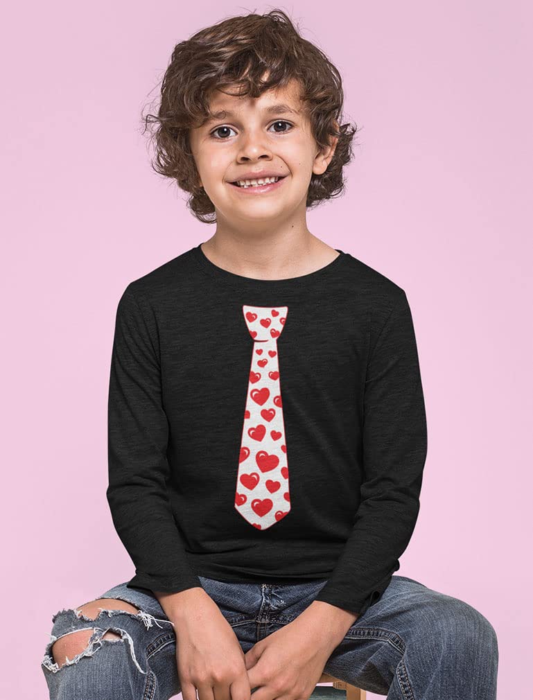 Red Hearts Tie Girls Boys Valentines Day Shirt Gamer Shirt Toddler Kids T-Shirt 2T Black