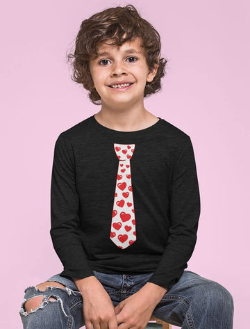 Red Hearts Tie Girls Boys Valentines Day Shirt Gamer Shirt Toddler Kids T-Shirt 2T Black
