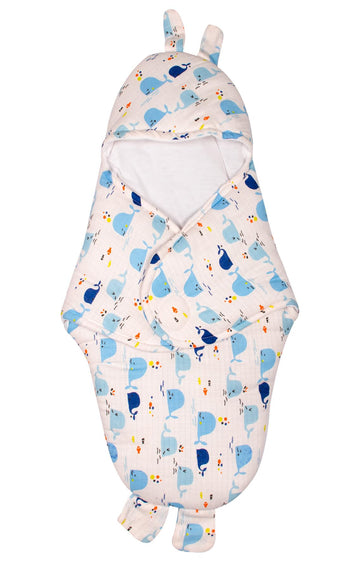 mittenbooty Bunny Wrapper or Swaddle in Ultra Soft Whale Muslin Fabric Multicolour