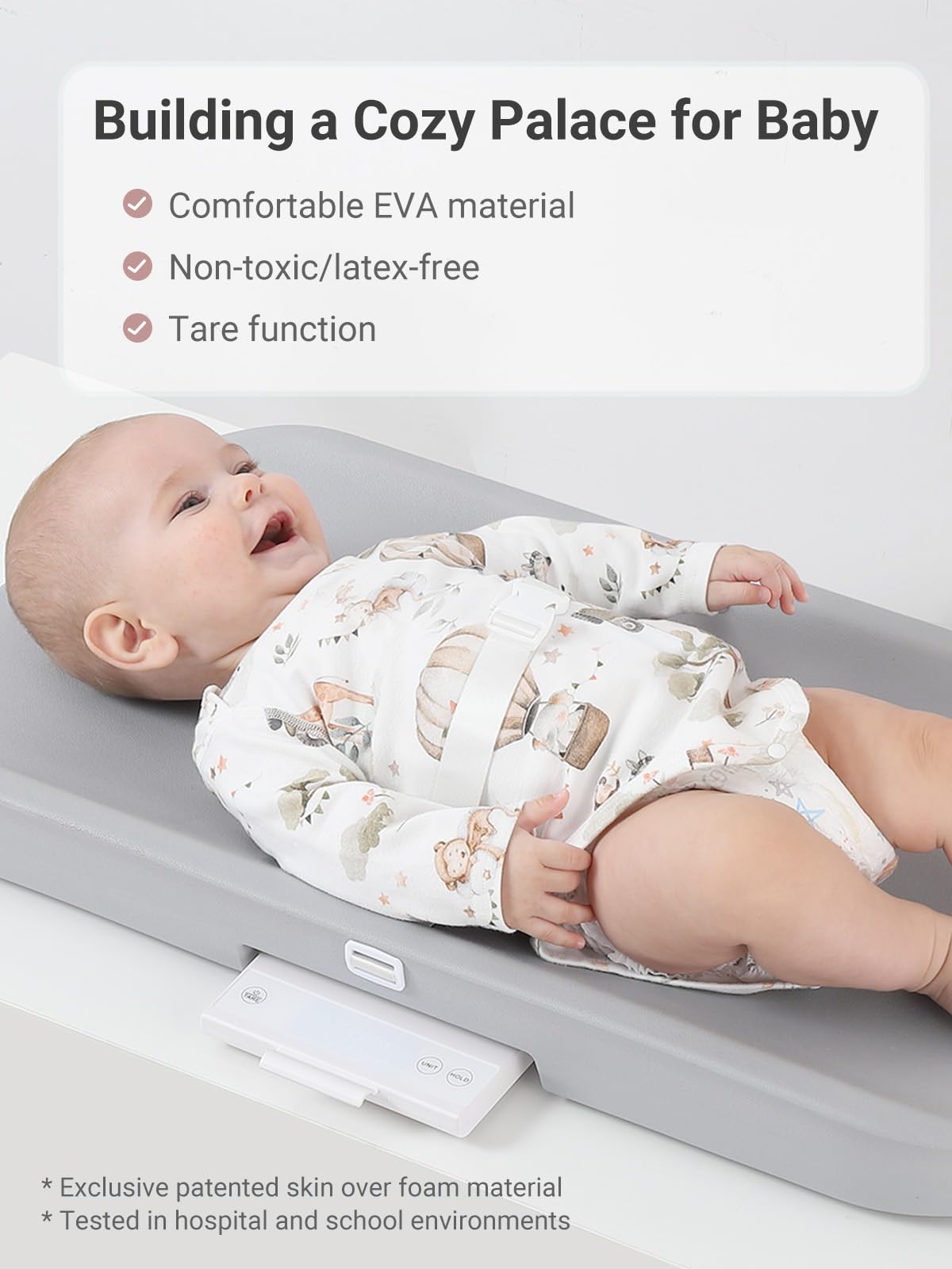 Grownsy Smart Baby Scale, Cozy Baby Scale With Removable Safety Strap, Baby Ergonomic Design, Non-Slip, Comfortable,White