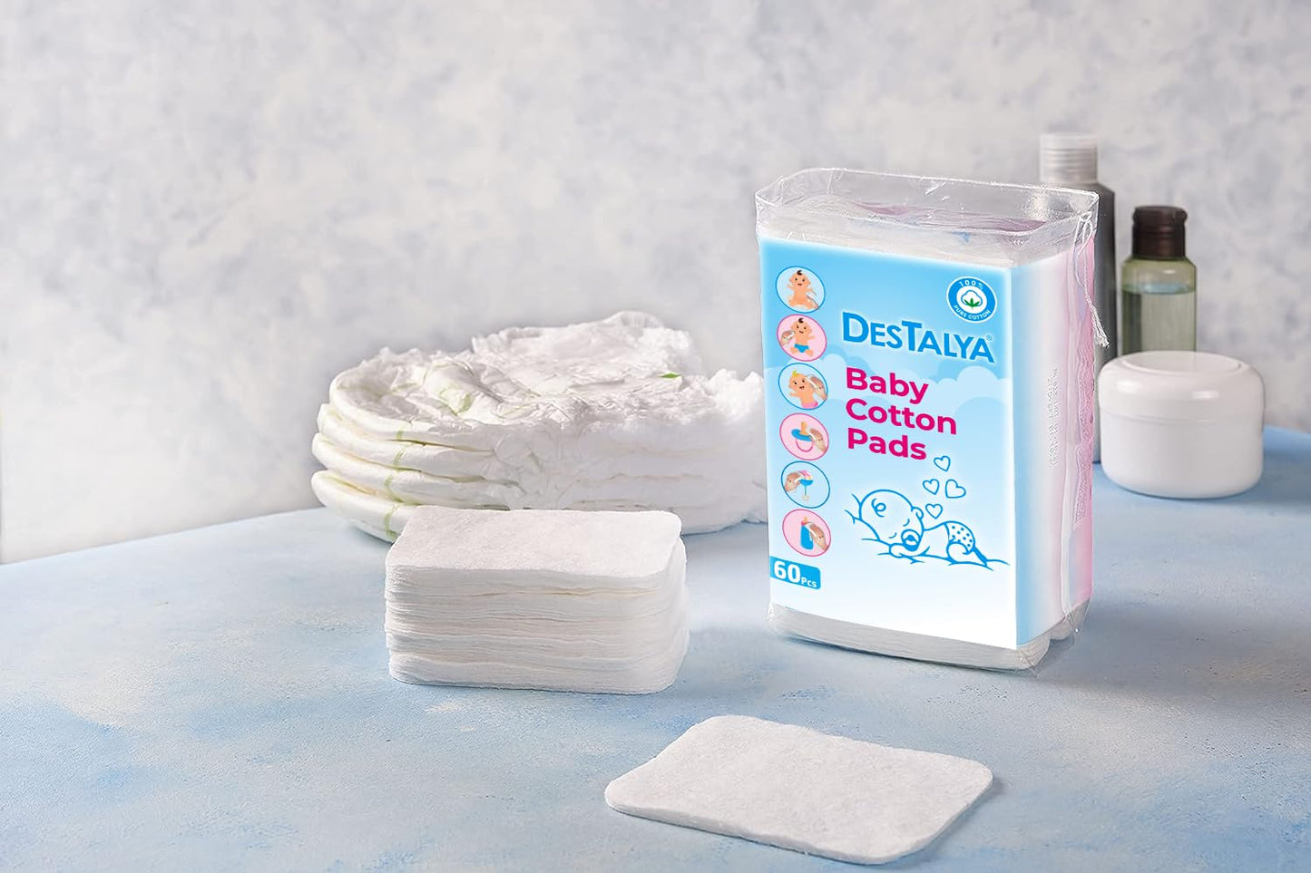 Destalya Baby Cotton Pads For Diaper Change | 360 Count | Soft Large Squares For Sensitive Skin | Lint-Free | 100% Cotton (Maxi