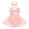 IBTOM CASTLE One Sweet Peach Birthday Decorations: Baby Girls Onederful 1st Birthday Outfit Spaghetti Straps Romper Dress with B