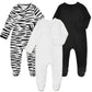 Aablexema Baby Footie Pajamas With Mittens - 3Pcs Infant Footed Sleeper Cotton Sleepwear Outfits(White/Black/Zebra, 0-3M)