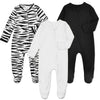 Aablexema Baby Footie Pajamas With Mittens - 3Pcs Infant Footed Sleeper Cotton Sleepwear Outfits(White/Black/Zebra, 0-3M)