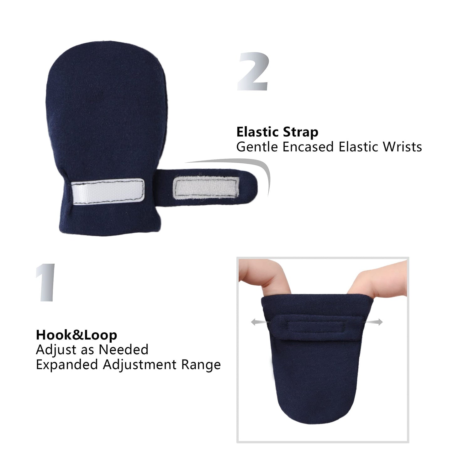 Newborn Baby No Scratch Mittens Stay On, 100% Cotton Breathable, Adjustable Infant Gloves For Baby Boys Girls Mittens (0-3 Month