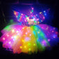Shinyou Girls Unicorn Costume Dress Up Led Light Up Unicorn Tutu Dress Birthday Outfit For Halloween 7-8Y Deep Rainbow+Wing