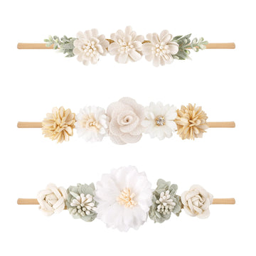 Bfnaagirl Baby Girl Floral Headband Nylon Flower Crown Elastic Hairband 3Pcs Hair Accessories Gift For Girls (32#)