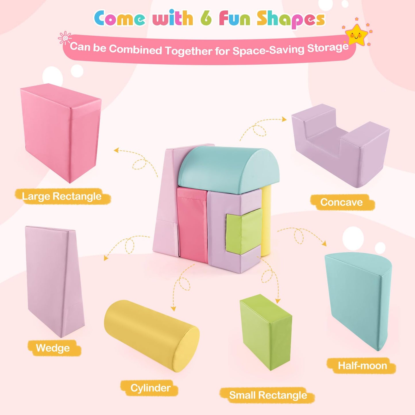 Kotek 6-Piece Climb And Crawl Foam Play Set, Soft Play Foam Blocks To Climbing, Crawling, Sliding, Indoor Playground Activity Pl
