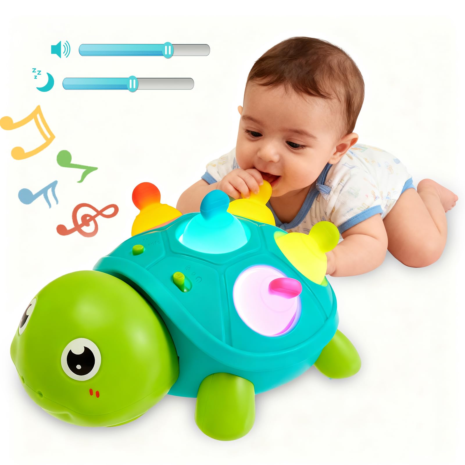 Baby Crawling Turtle Toy 6 9 12 18 Months, Infant Tummy Time Sensory Teething Musical Toys, Toddler Walking Learning Motor Skill