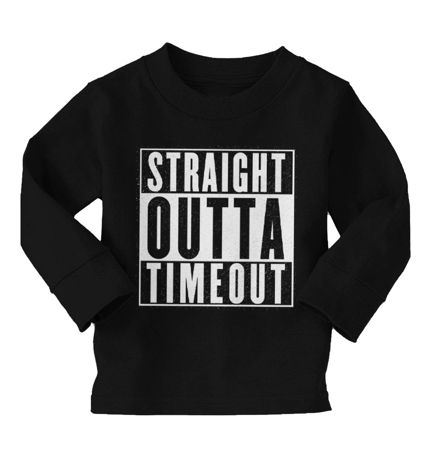Haase Unlimited Straight Outta Timeout - Trouble Maker Long Sleeve Toddler Cotton Jersey Shirt (Black, 2T)
