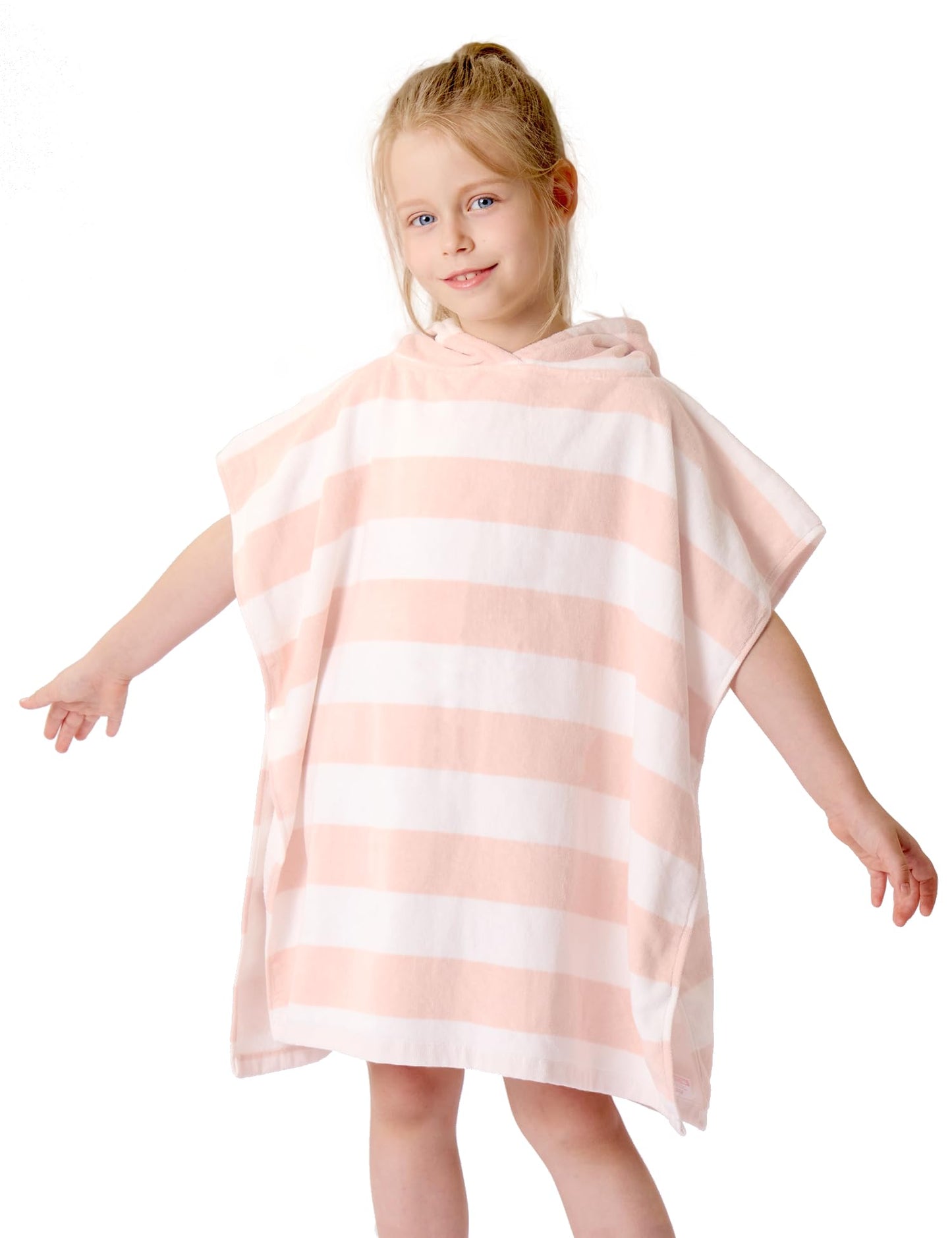 Tbezy Toddler Bath Towel Poncho Thick Cotton Striped Beach Towels For Kids Gifts (2-6, Pink)