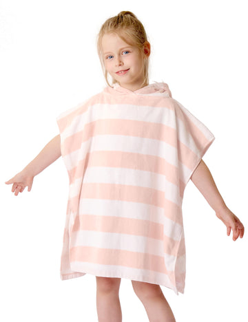 Tbezy Toddler Bath Towel Poncho Thick Cotton Striped Beach Towels For Kids Gifts (2-6, Pink)
