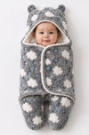 Grey Baby Hooded Swaddle Wrap Blanet Cloud Print