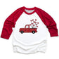 Yzmi Valentines Day Shirt Toddler Boy Girl Raglan 3/4 Sleeve Valentines Outfit Truck Love Heart Graphic Tee Tops Red 2-3T