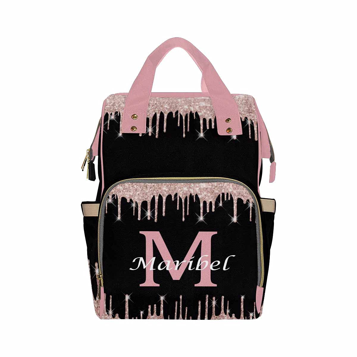 Newcos Personalized Sparkly Glitter Drips Pink Rose Gold Blush Diaper Bag With Name Nappy Bags Travel Casual Mummy Backpack For