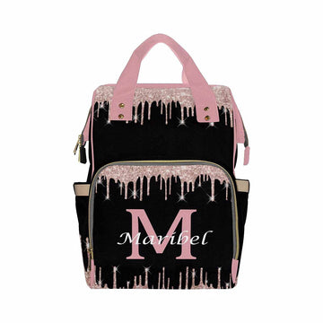 Newcos Personalized Sparkly Glitter Drips Pink Rose Gold Blush Diaper Bag With Name Nappy Bags Travel Casual Mummy Backpack For