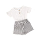 Baby Boys Short Sleeve T-Shirt Tops Elastic Waistband Shorts Set Toddler2Pcs Summer Outfits Clothes (Linen White + Strips, 18-24