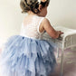 2Bunnies Girl Peony Lace Back A-Line Tiered Tutu Tulle Flower Girl Dress (Gray Sleeveless Short, 4T)