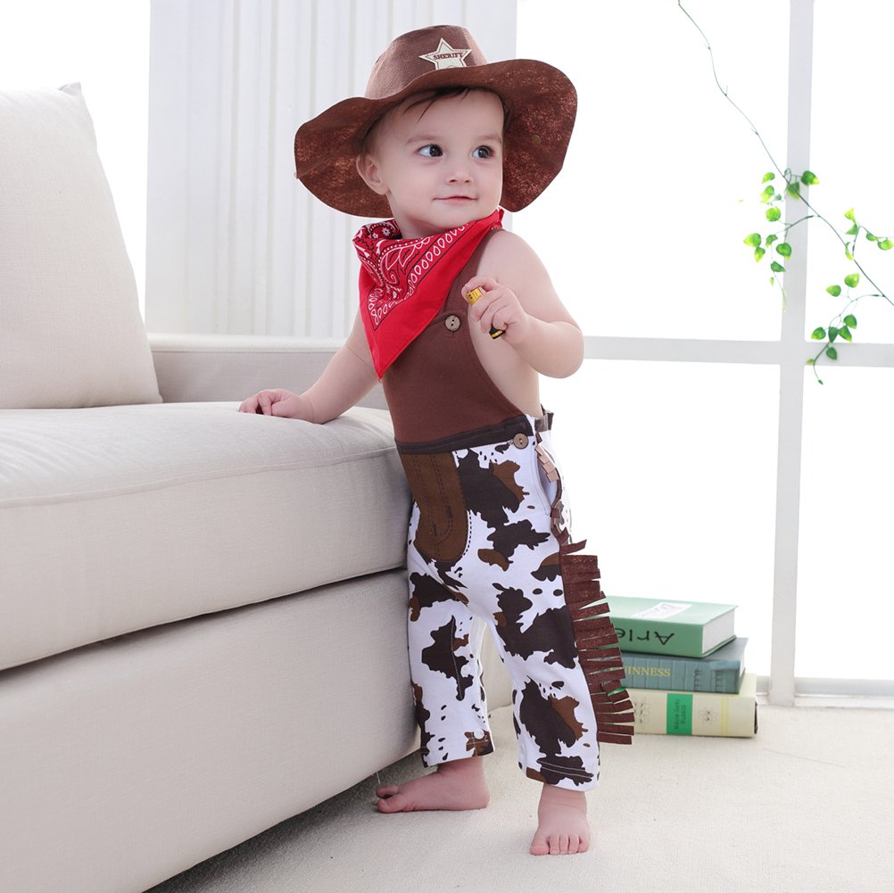 Lxkikmm Baby Toddler Boy Cowboy Outfit Rodeo Birthday Costume Woody 1-3 Months