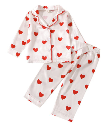 Qiylii Toddler Kids Baby Girl Satin Pajamas Set, Heart Print Valentine'S Day Silk Pajamas Sleepwear 2Pc Valentine Satin Pjs (2T,