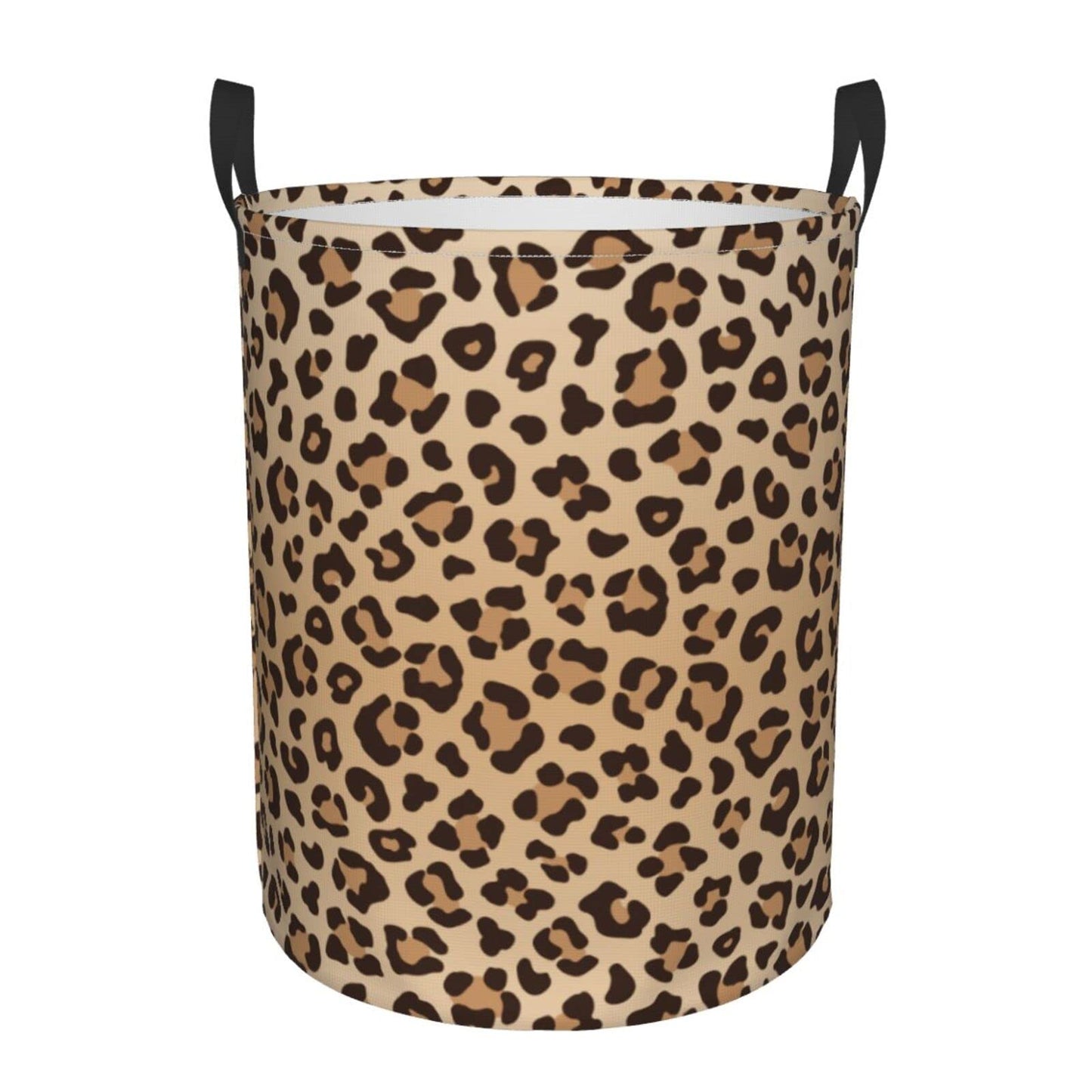 Gbuzozie Leopard Print Round Laundry Hamper Animal Skin Texture Storage Basket Toys Clothes Organizer Bin For Home Bathroom Bedr