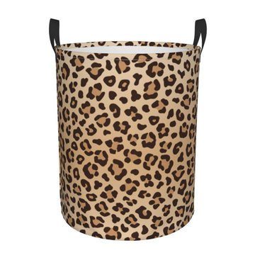 Gbuzozie Leopard Print Round Laundry Hamper Animal Skin Texture Storage Basket Toys Clothes Organizer Bin For Home Bathroom Bedr
