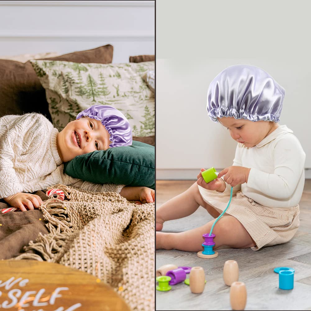 Greatremy Kids Soft Satin Silk Bonnets Sleep Cap Double-Layer Satin Bonnets Elastic Resizable Adjustable Drawstring For Baby Gir