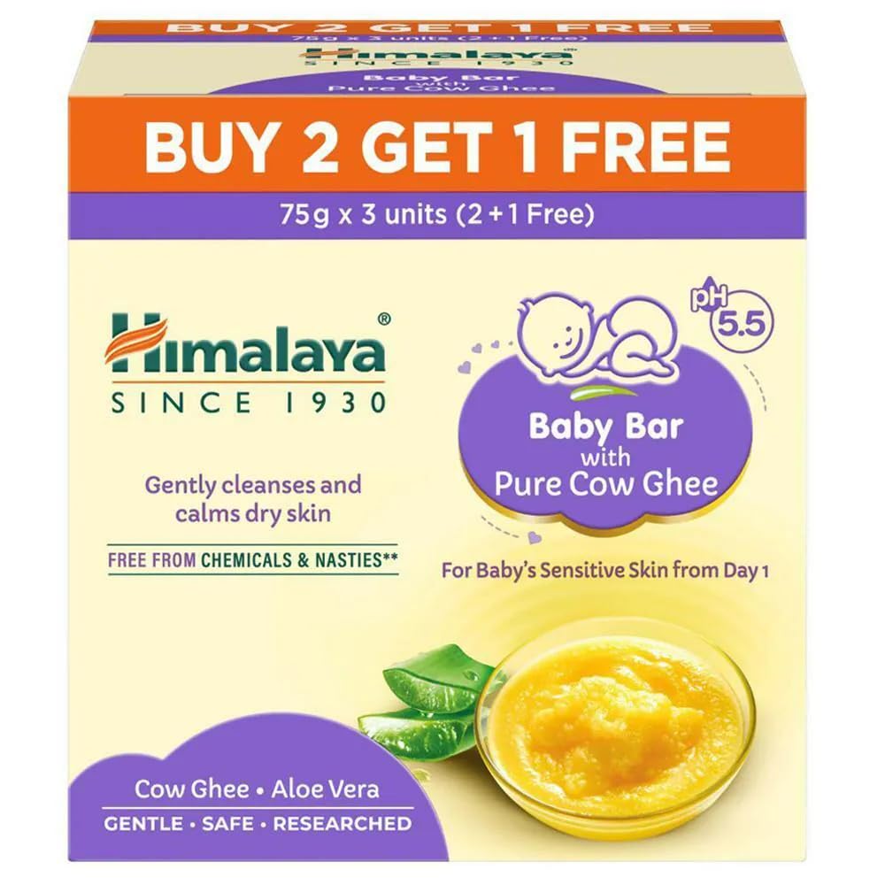 Himalaya Baby Bar With Pure Cow Ghee 75G|B2G1|Ph5.5|Aloe Vera|Soap Free |Safe For Newborn|For BabyS Sensitive Skin From Day 1|N